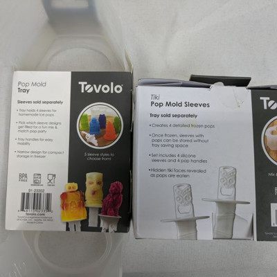 Tovolo Tiki Pop Mold Sleeves (2 Sets) & Pop Mold Tray - New