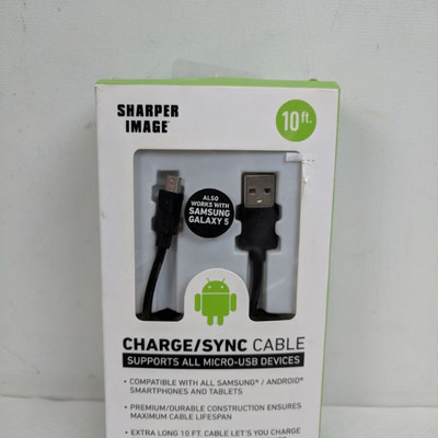 Sharper Image 10 FT Charge/Sync Micro USB Cable - New, Opened Box