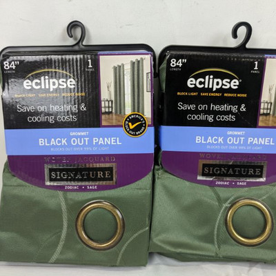 Eclipse Grommet Black Out Panel, Sage, Set of 2 - New