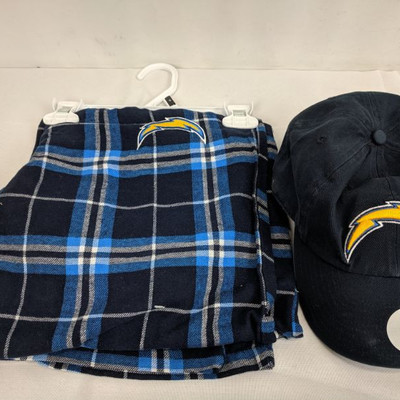 NFL Chargers Plaid PJ Pants (Small) & Dad Cap - New
