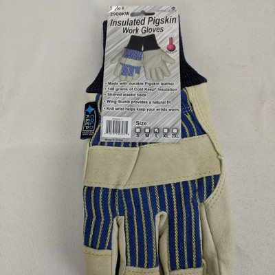 Insulated Pigskin Work Gloves, Large - New