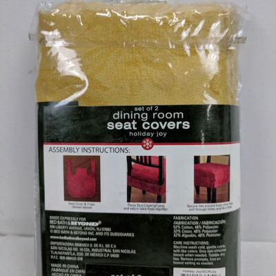 Dining Room Seat Covers, Set of 2, Gold/Yellow, Holiday, 28