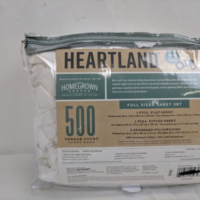 Heartland 500 Thread Count Sateen Weave Full Size Sheet Set, White - New