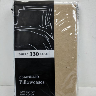 Two Standard Pillowcases 330 Thread Count, Woven Sateen - New