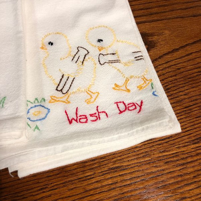 Lot #3 - Six, 6 hand embroidered dish towels with chicks 