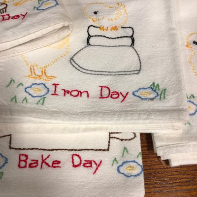 Lot #3 - Six, 6 hand embroidered dish towels with chicks 