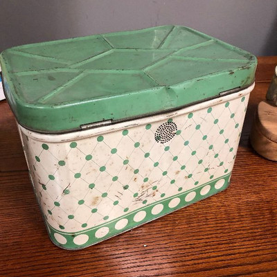 Lot #4 Tin Antique Bread Box - Green / Tan