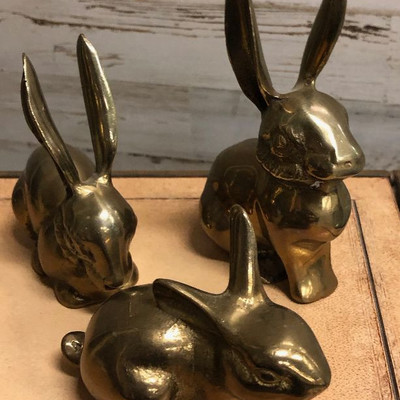Lot 15 -3 three small brass rabbits