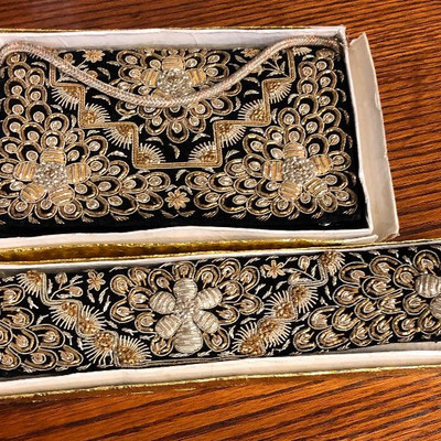 Lot 34 Hand made gold and Silver Embroidered Belt and Purse
