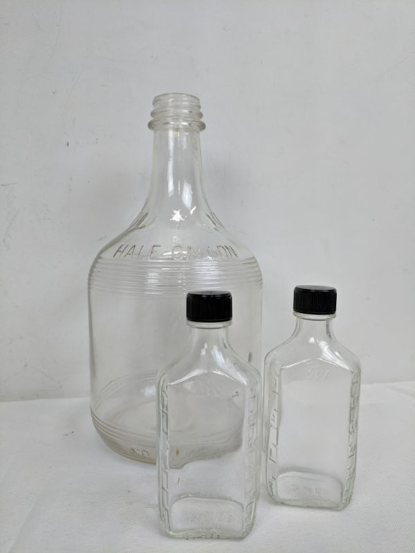 Two 3iv Glass Bottles, Duraglas, Graduated Clear Bottles, Glass Jug