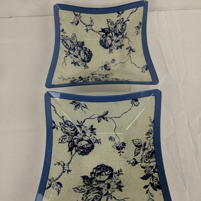 Floral Blue Decorative Bowls, Set of 2