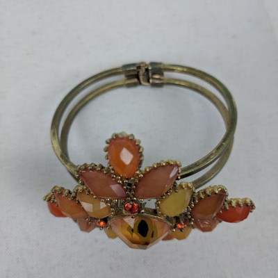 Orange Flower Gemstone Hinged Bracelet