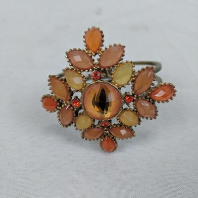 Orange Flower Gemstone Hinged Bracelet