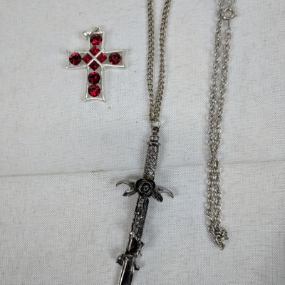 2 Silver Necklaces and Cross Charm