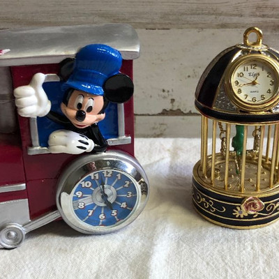 Lot 185 Miniature clocks - Mickey and birdcage
