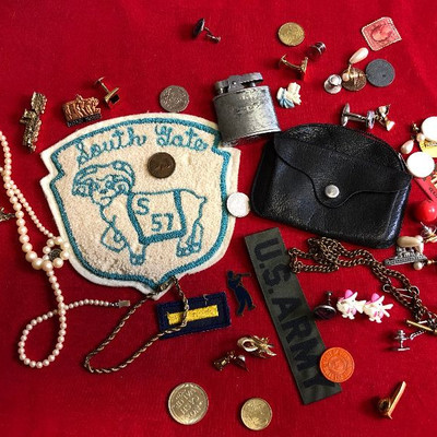Lot 209 Misc. Jewelry lot - pins, patches and coins tie tack