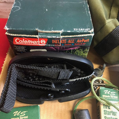 Lot 223 Misc. Coleman Air Mattress pump, survival tools