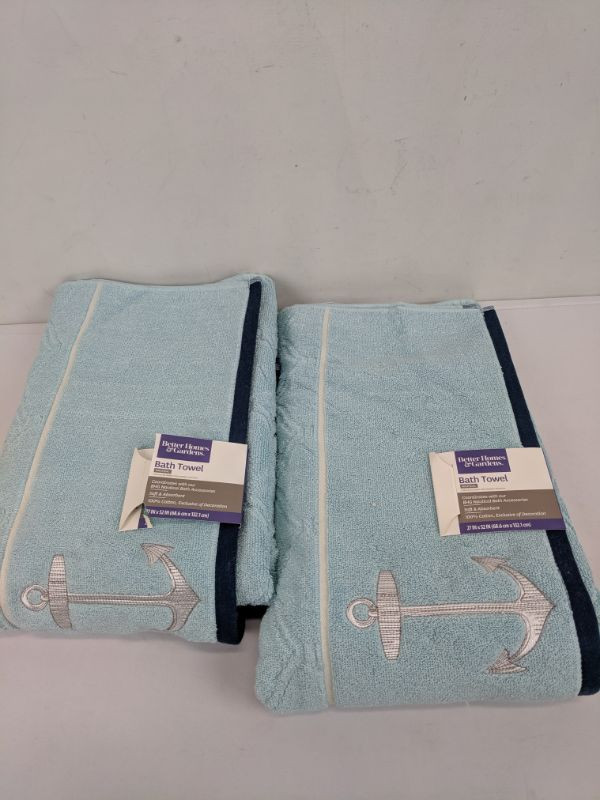 Better Homes Gardens Bath Towel Set Of 2 Blue Anchor New