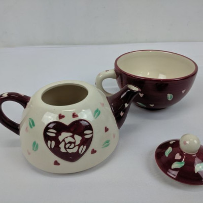 Tea Pot/Cup W/ Rose & Heart