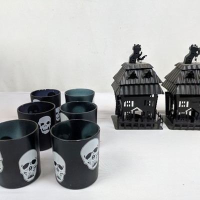 Halloween Candles (6) & Two Haunted House Candle Holders
