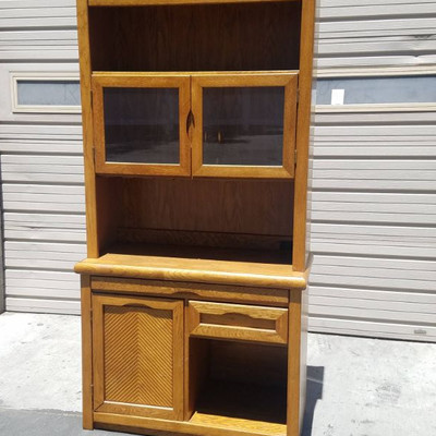 Vintage Wood Desk & Hutch with Power & Light