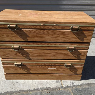 3 Drawer Wood Dresser with Gold Trim