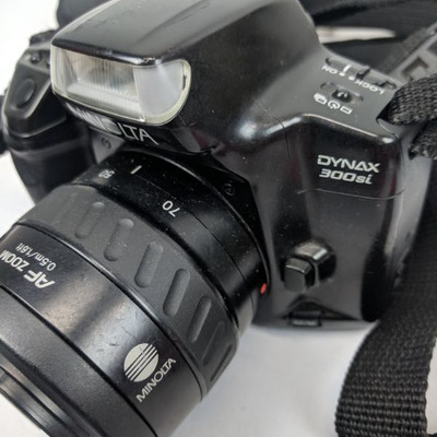 Minolta Camera, Quantaray 58mm Lense, Hoya 49mm Lense, Bag & Extra Strap