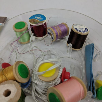Vintage Sewing Notions and Wooden Spools of Thread