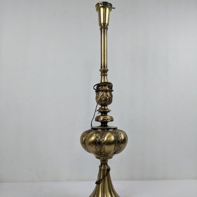 Brass Lamp W/ Flower Designs - Tested Works