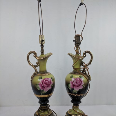 Two Pink Flower Lamps - Tested Works