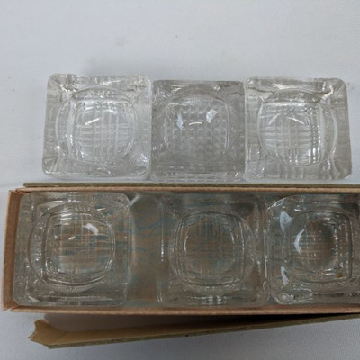 Set of 6 Vintage Glass Salt Cellars, Heavy Cut, Antique, Some Cracked/Chipped