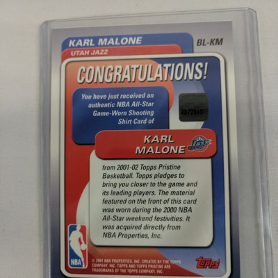 Topps 2001 Karl Malone Utah Jazz Card With Memorabilia