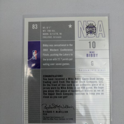 Upper Deck 2002 Mike Bibby Card With Memorabilia