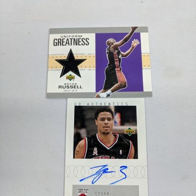 Upper Deck 2002 Bryon Russell (Memorabilia) & Tyson Chandler (Signed) Cards