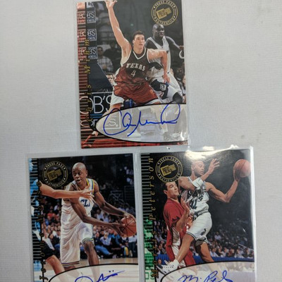 Press Pass 2000 Signed Chris Mihm & Morris Peterson & Jerome Moiso Cards
