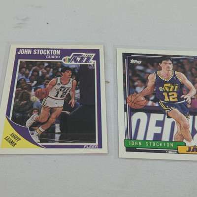 2 John Stockton Cards, Utah Jazz, Topps/Fleer