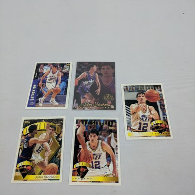 5 John Stockton Cards, Upper Deck/Flair/Topps