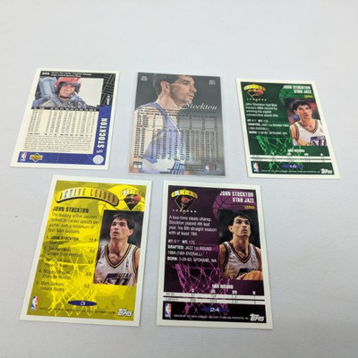 5 John Stockton Cards, Upper Deck/Flair/Topps