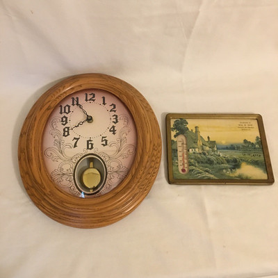 Lot 5 - Clock & Vintage Thermometer 