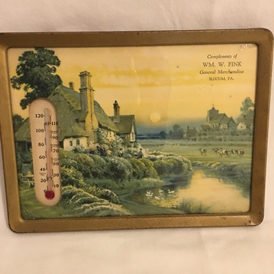 Lot 5 - Clock & Vintage Thermometer 