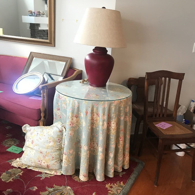 Lot 25 - Shabby Chic Lamp, Table and Pillow