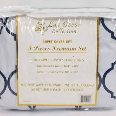 3pc Premium King Duvet Cover Set - One Duvet Cover, 2 Pillow Shams - White/Blue