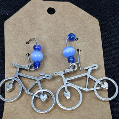 2 Pair Earrings: Bicycles, Snowflakes