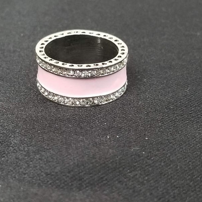Sterling Silver Ring with Pink Stripe - Stamped 925 - Size ~8
