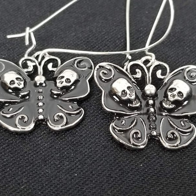 Costume Earrings - Skull Butterflies - Pair