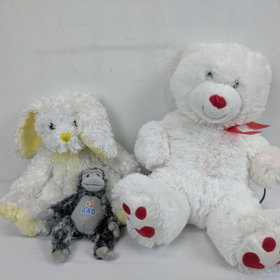 Three Stuffed Animals: Bear, Monkey, & Bunny