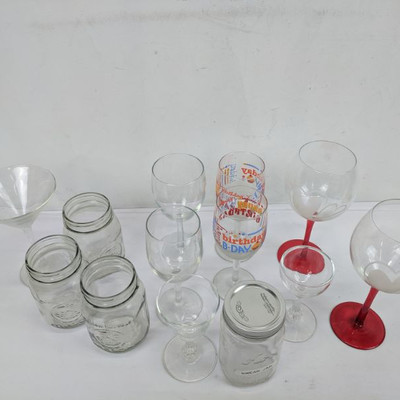 9 Wine Glasses, 4 Mason Jars