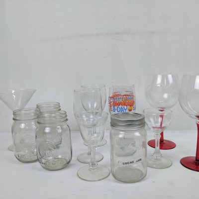 9 Wine Glasses, 4 Mason Jars