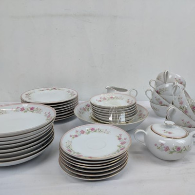 Grant Crest Fine China, Pink Flowers: Bowls. Plates, Gravy Dish, Cups & More