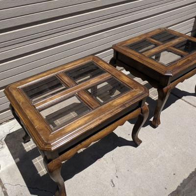 Two Wooden Tables With Glass Top, 20
